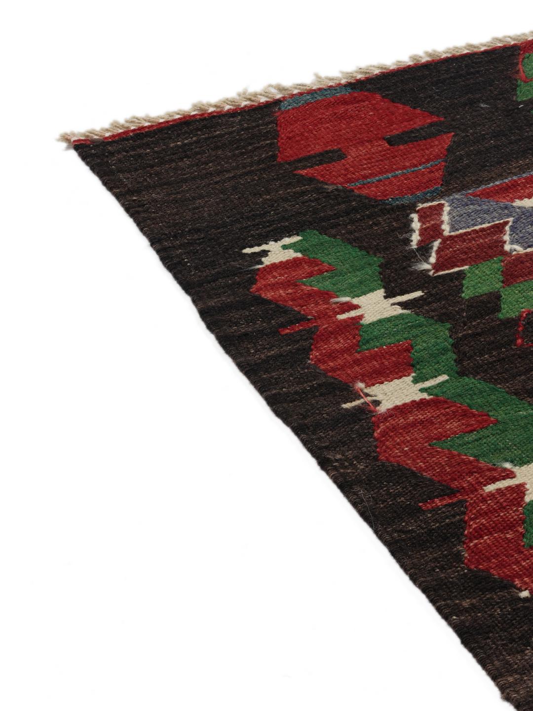 Handgeweven Turks Kilim-tapijt met levendige ruitpatronen in meerkleurige wol