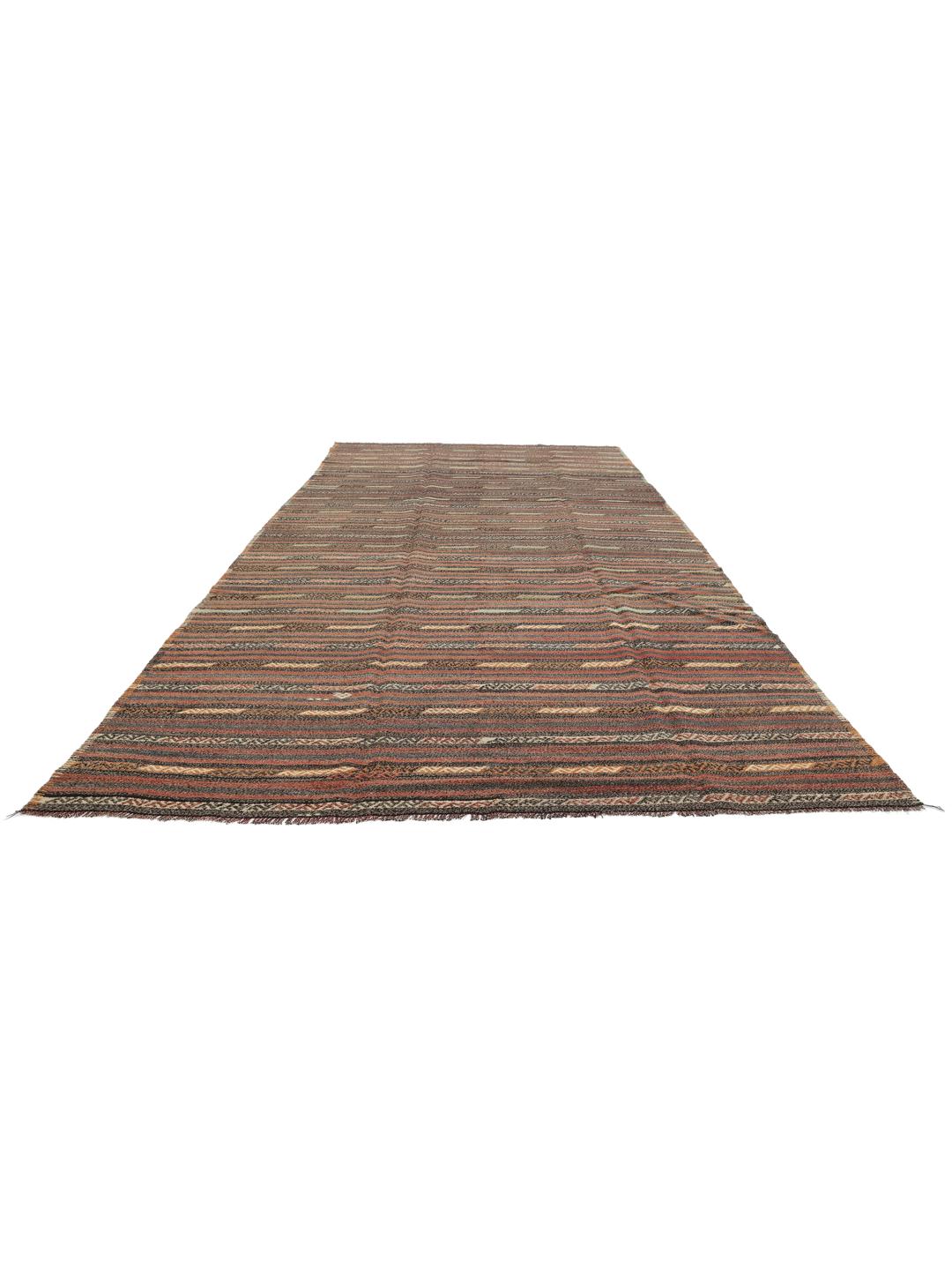 Tapis Kilim turc tissé à la main vintage dans des tons riches marron et terreux