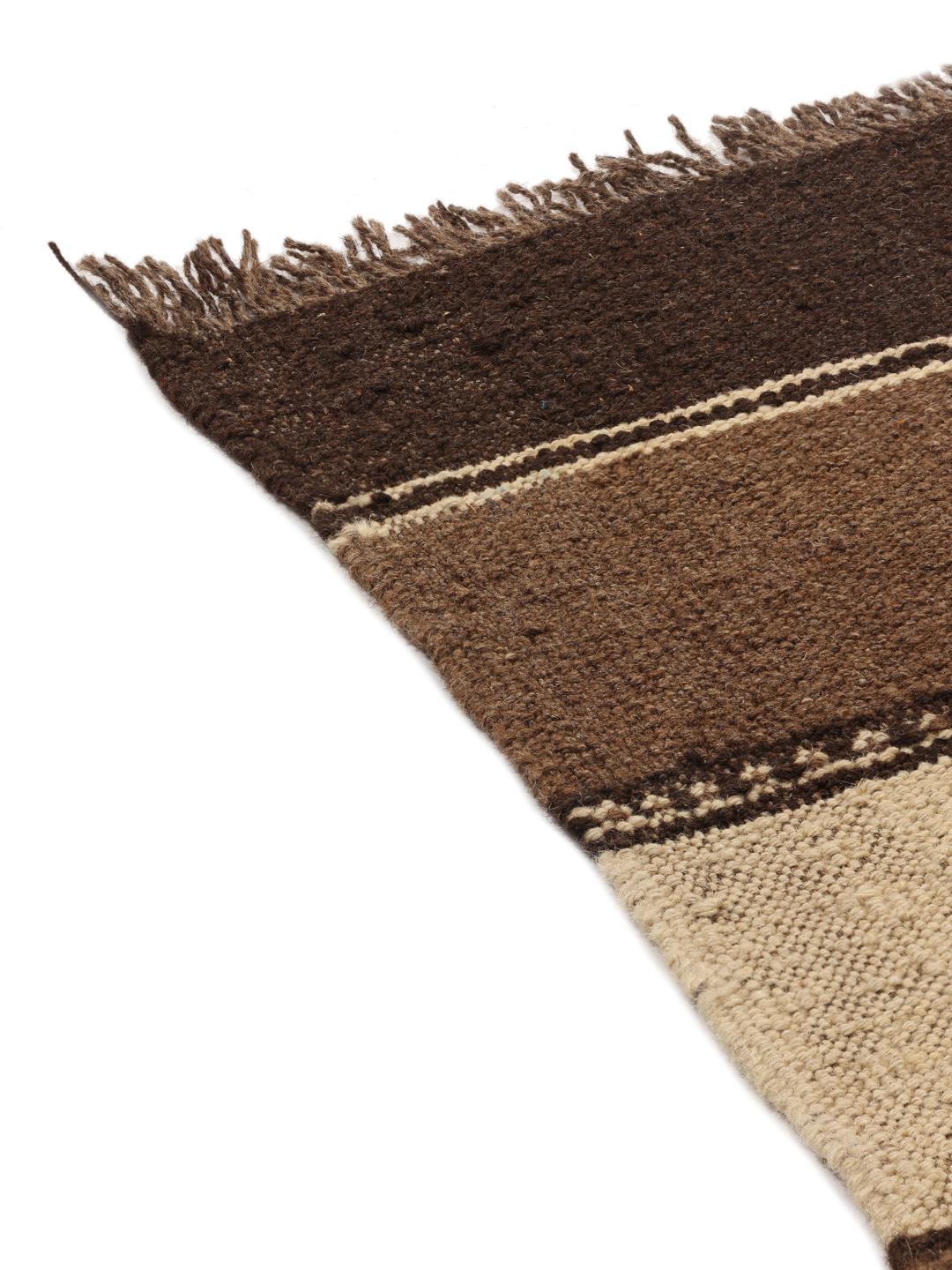 Handgeweven Kelim-tapijt uit het Midden-Oosten met bruine en beige strepen