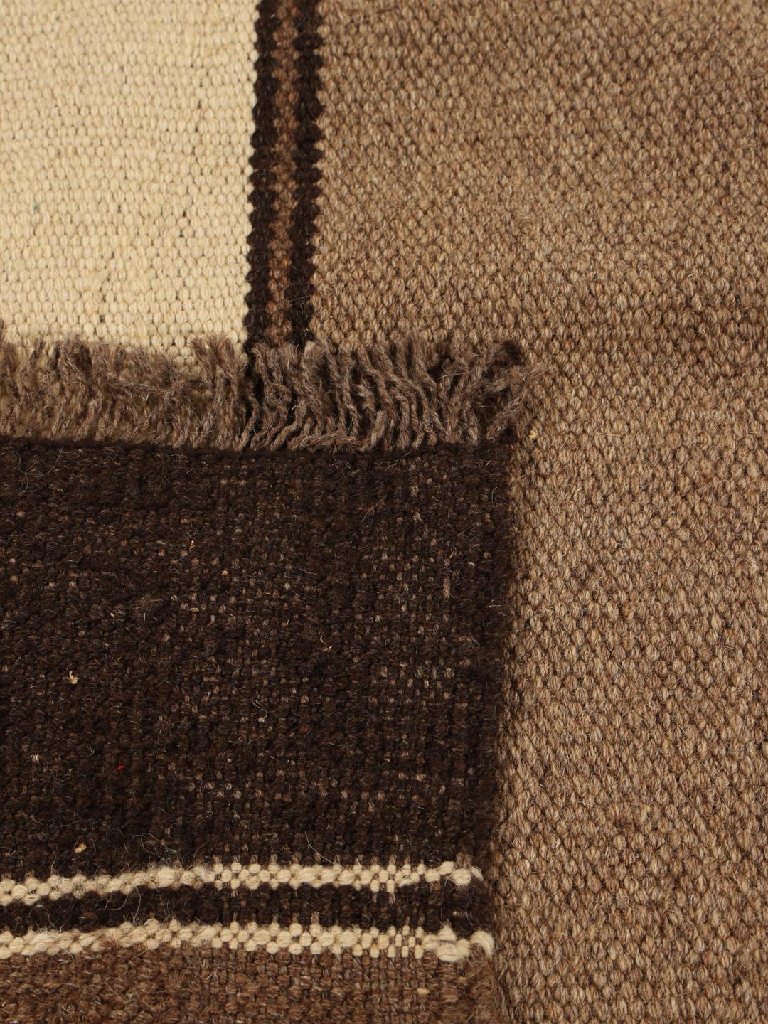 Handgeweven Kelim-tapijt uit het Midden-Oosten met bruine en beige strepen