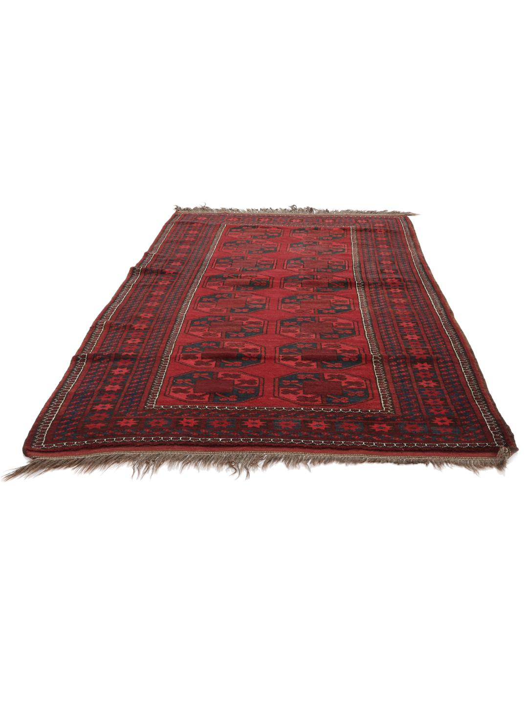 Tapis Afghan Khal Mohammadi noué à la main en rouge profond avec des médaillons géométriques