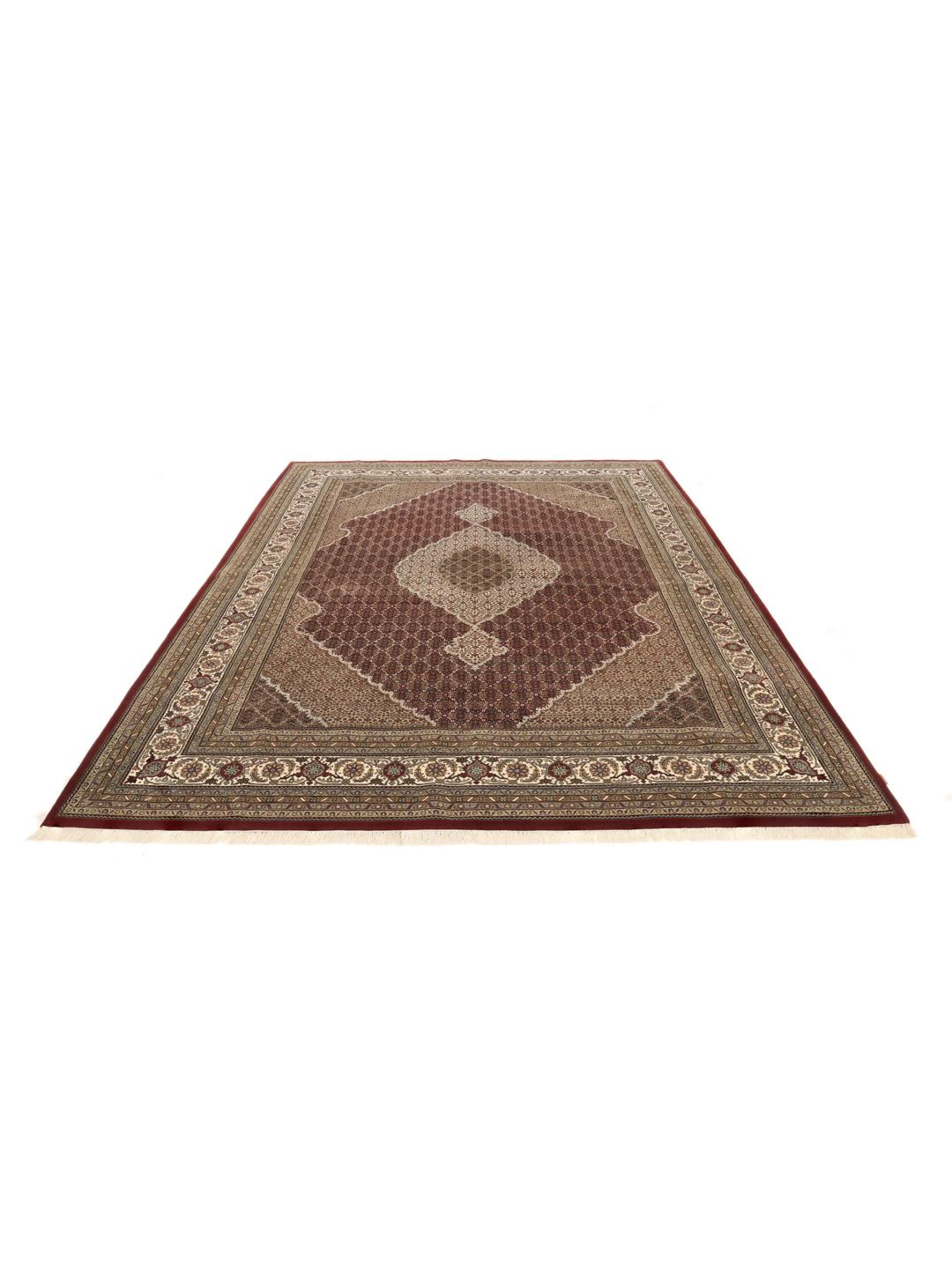 Tabriz Royal hand-knotted wool rug from India in deep red and beige tones