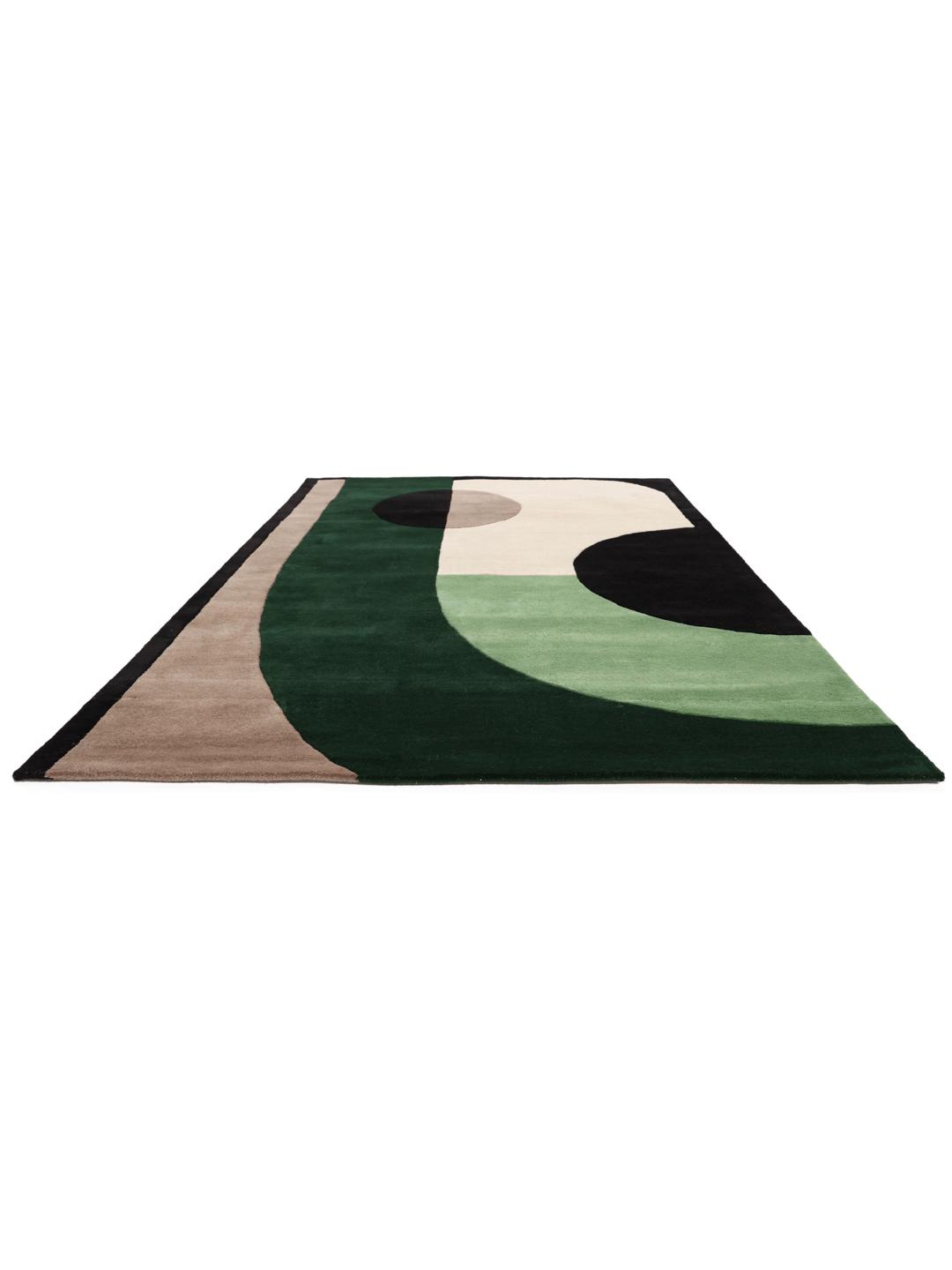 Groen en bruin patroon wollen tapijt