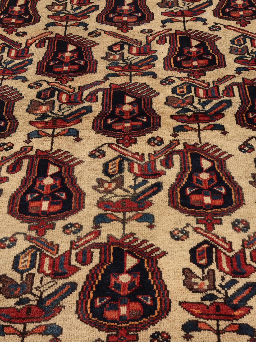 Hand-knotted Afshar rug from the Middle East in beige with floral motifs