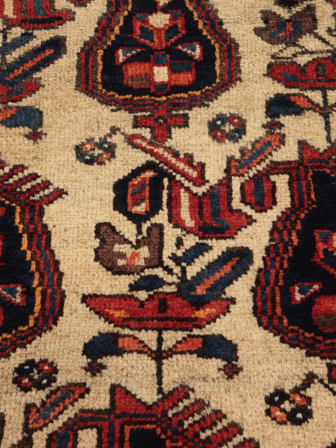 Hand-knotted Afshar rug from the Middle East in beige with floral motifs