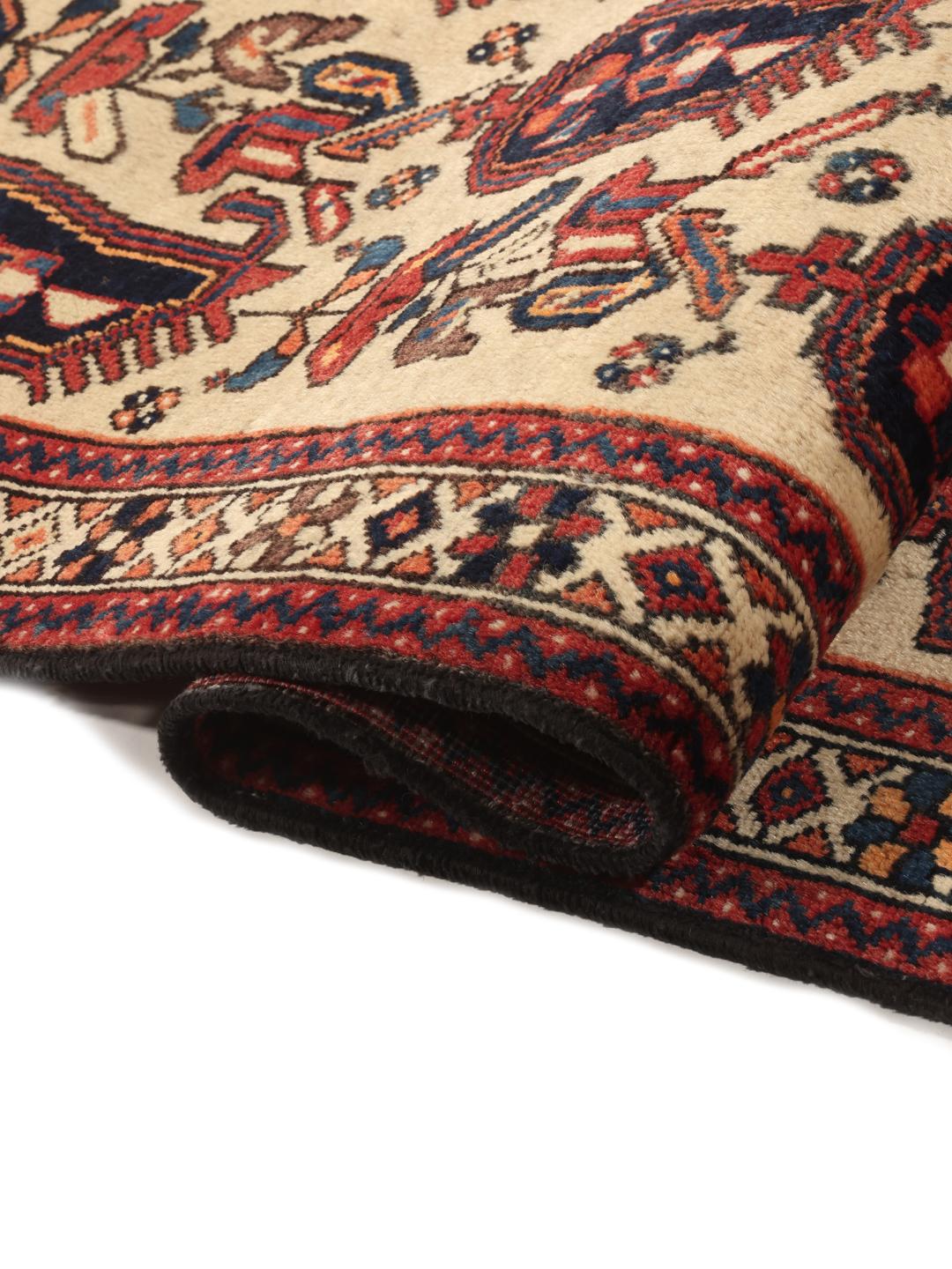 Hand-knotted Afshar rug from the Middle East in beige with floral motifs