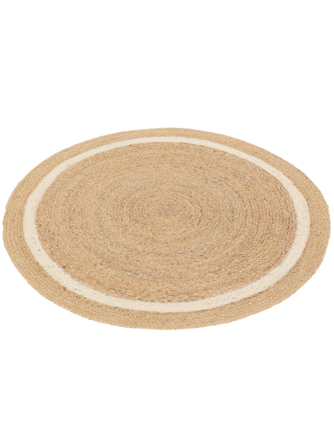Rundt vævet tæppe i beige og hvid