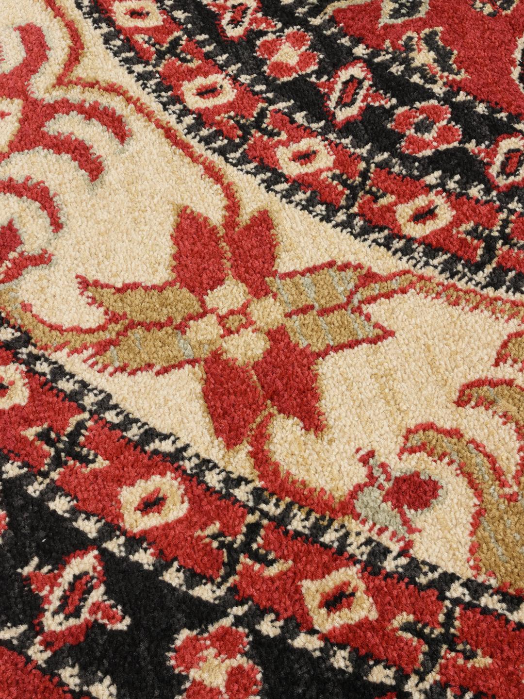 Tapis rond Kazak Simav avec des motifs traditionnels rouges et beiges