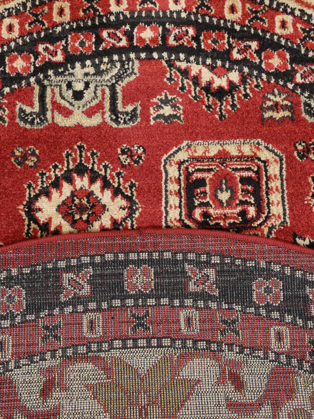 Tapis rond Kazak Simav avec des motifs traditionnels rouges et beiges