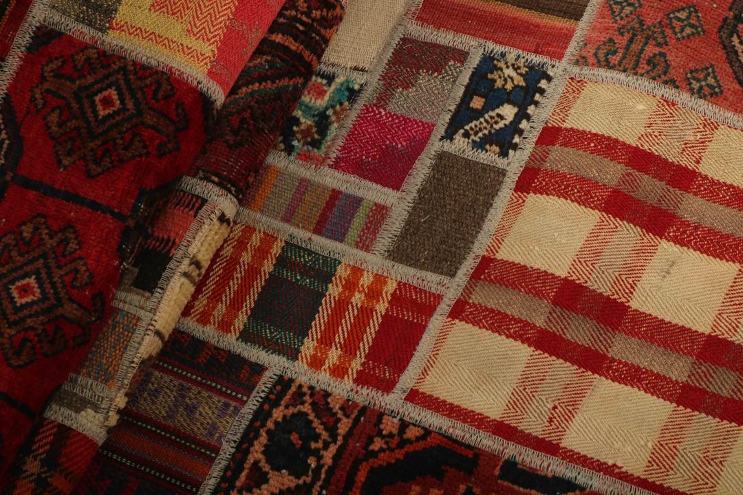 Handgemaakt Midden-Oosters kelims patchwork vloerkleed loper in multikleur