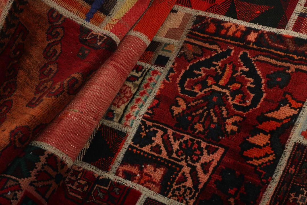 Handgemaakte kelim patchwork loper uit het Midden-Oosten in multicolour