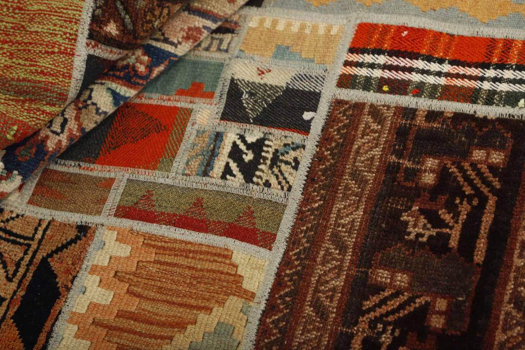 Handmade multicolor Kelim patchwork rug from the Middle East