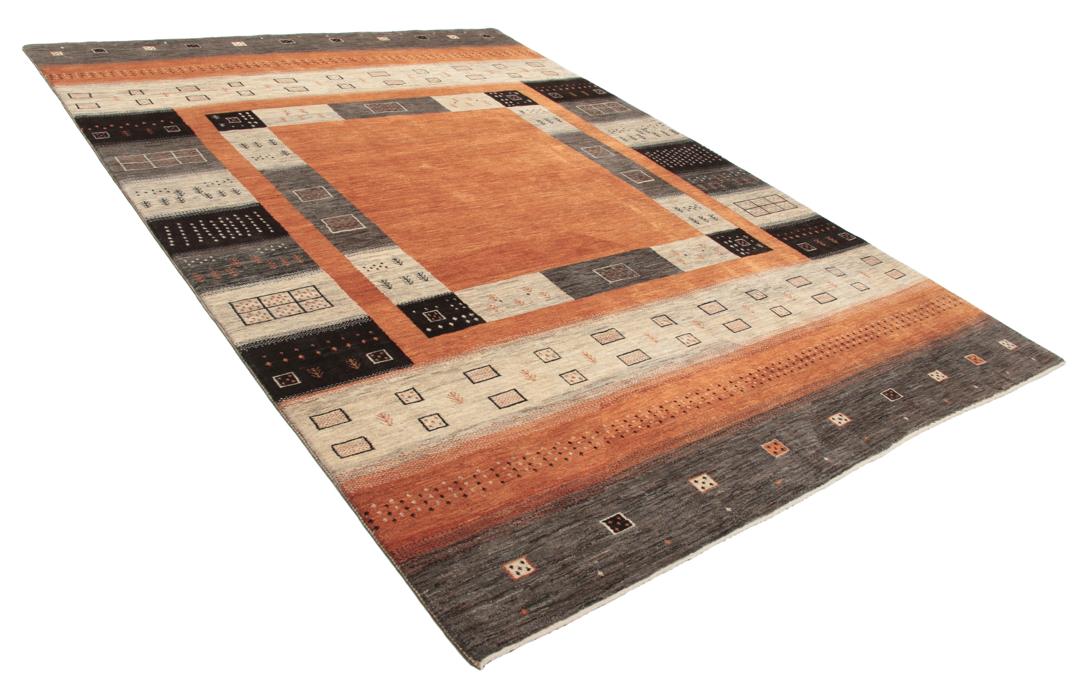 Tapis en laine Loribaft Fine noué à la main originaire de Perse en orange et gris foncé