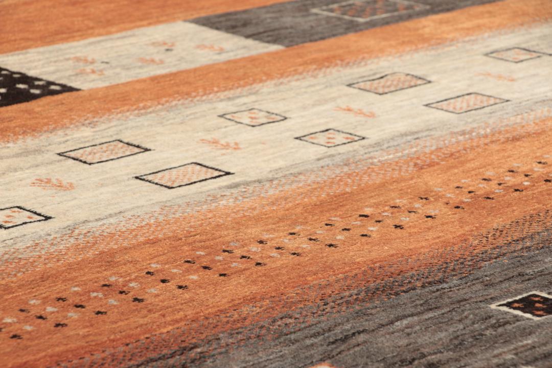 Tapis en laine Loribaft Fine noué à la main originaire de Perse en orange et gris foncé