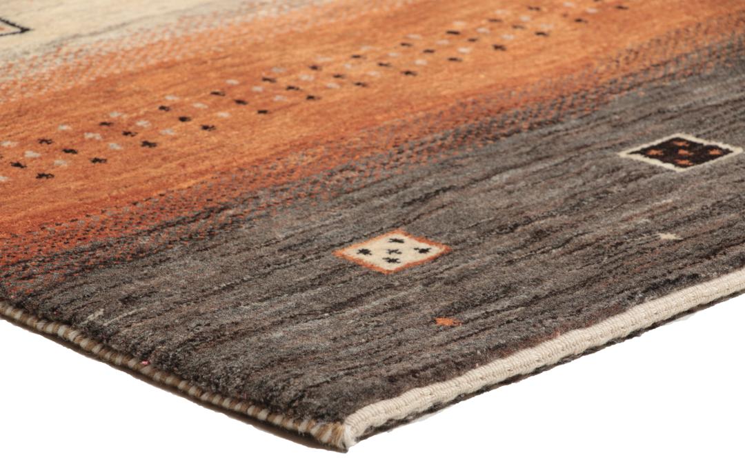 Tapis en laine Loribaft Fine noué à la main originaire de Perse en orange et gris foncé