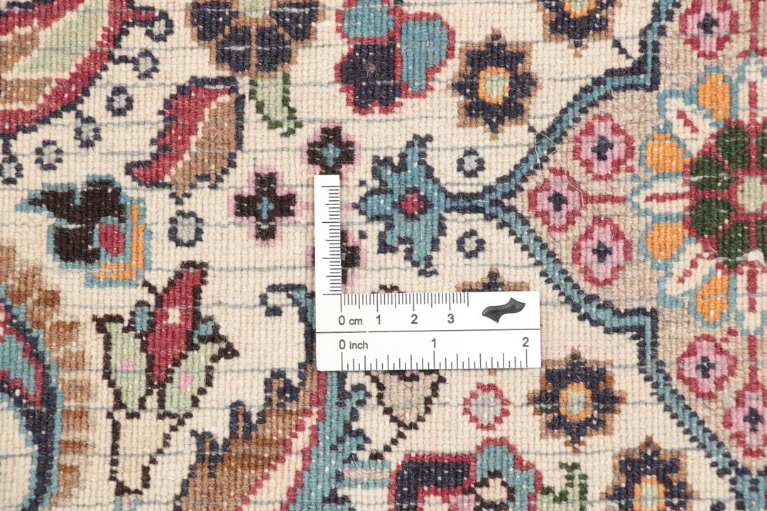 Håndknyttet Moud-tæppe fra Mellemøsten i mørkerød og beige