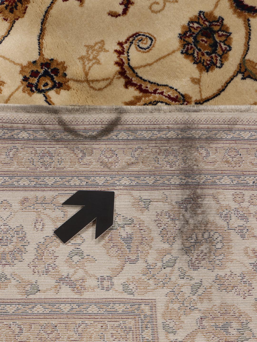 Beige floral medallion rug with intricate Middle Eastern inspired patterns