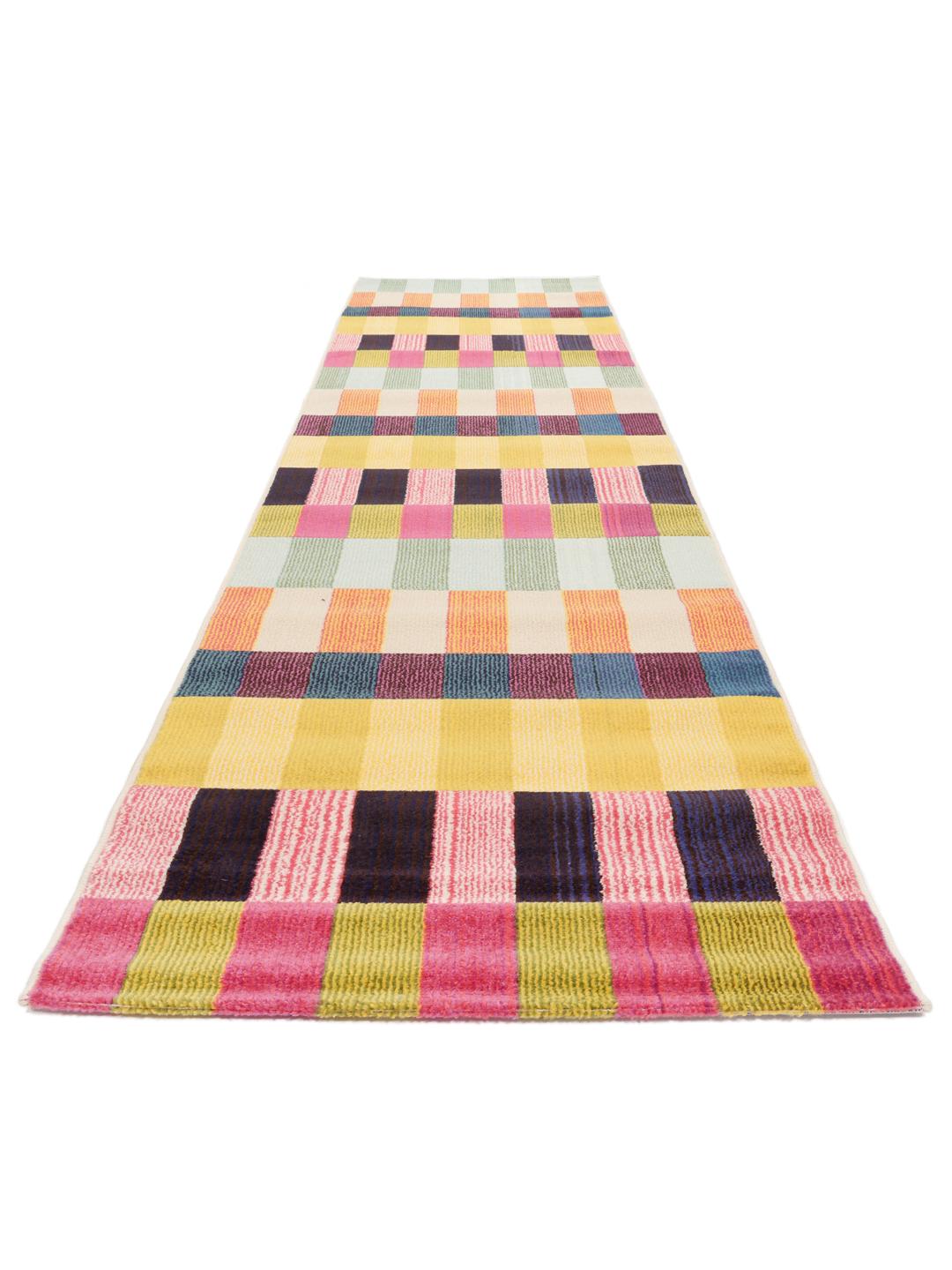 Multicolor loper met geometrische blokstrepen