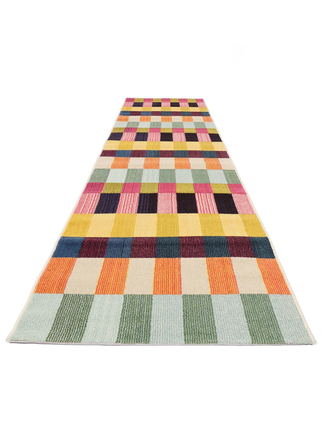 Multicolor loper met geometrische blokstrepen