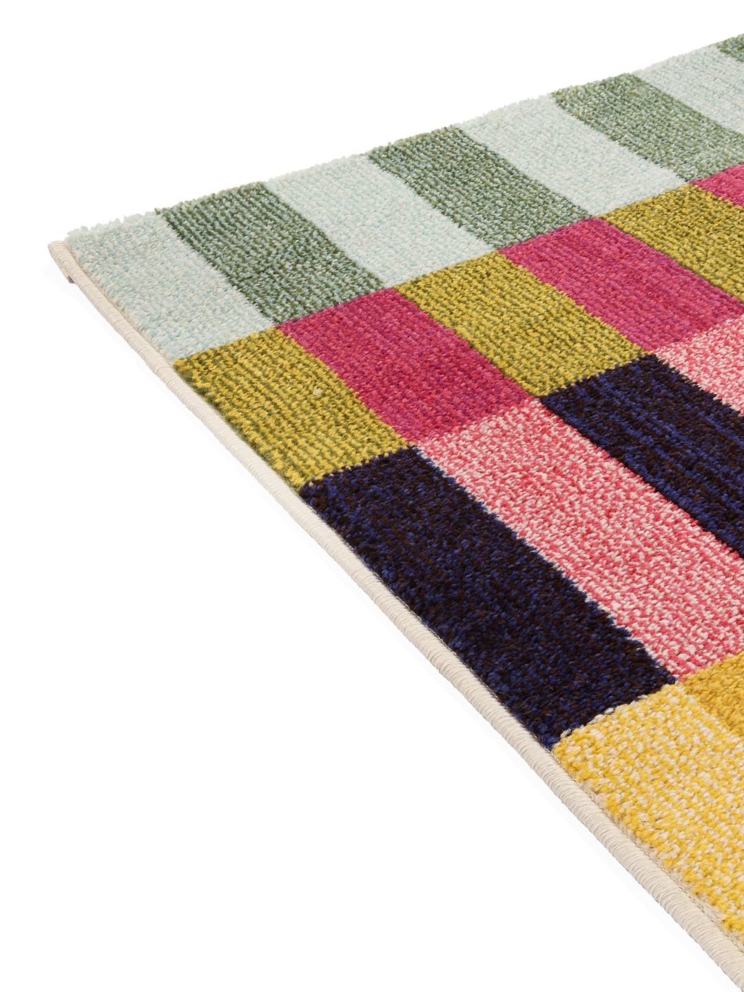 Multicolor loper met geometrische blokstrepen