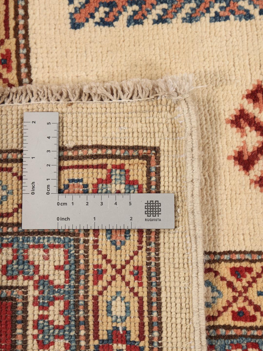 Tapis Kazak afghan noué à la main avec motifs géométriques en beige et rouge