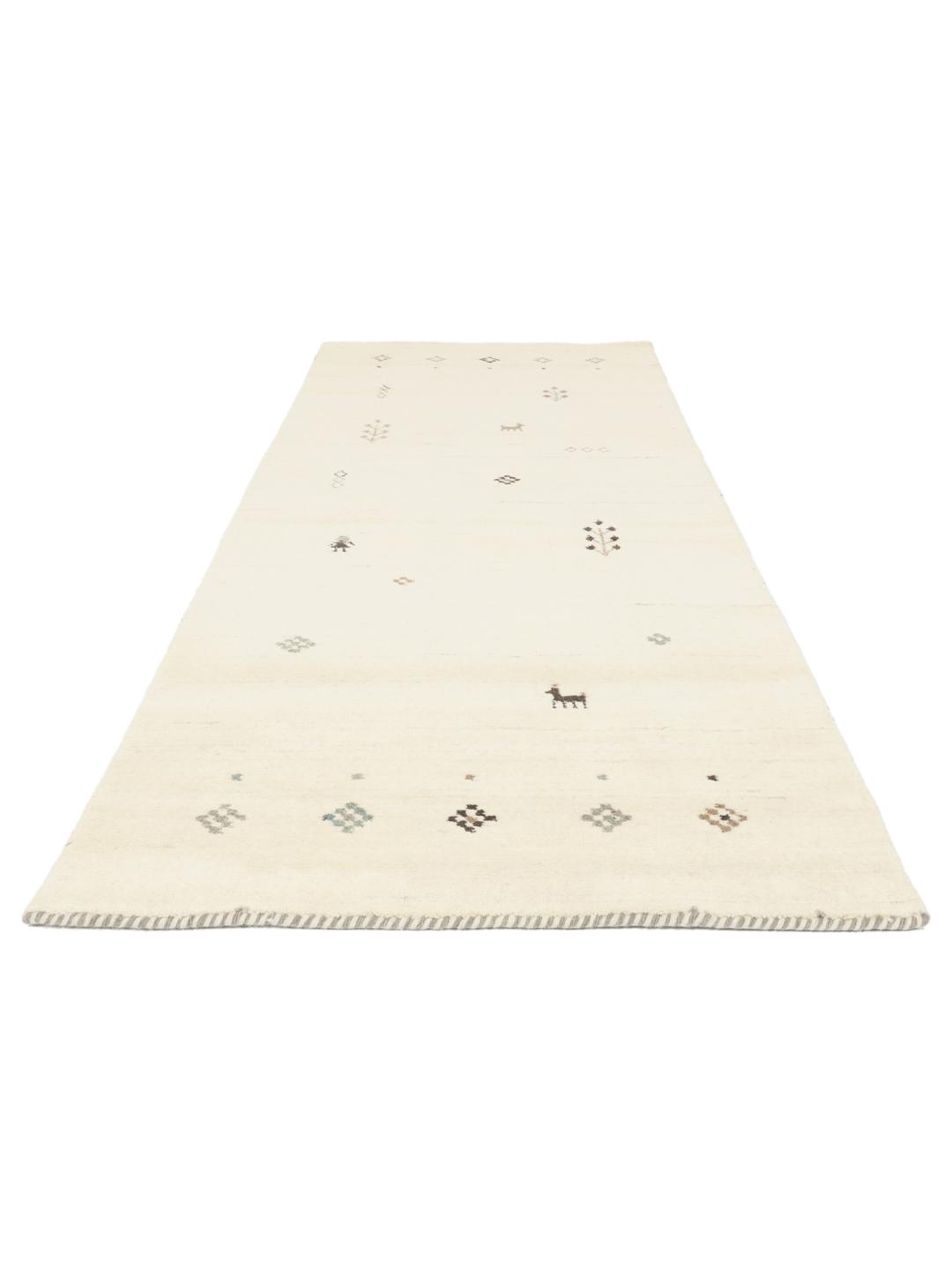 Gebroken witte handgeknoopte wollen loper met kleine decoratieve motieven