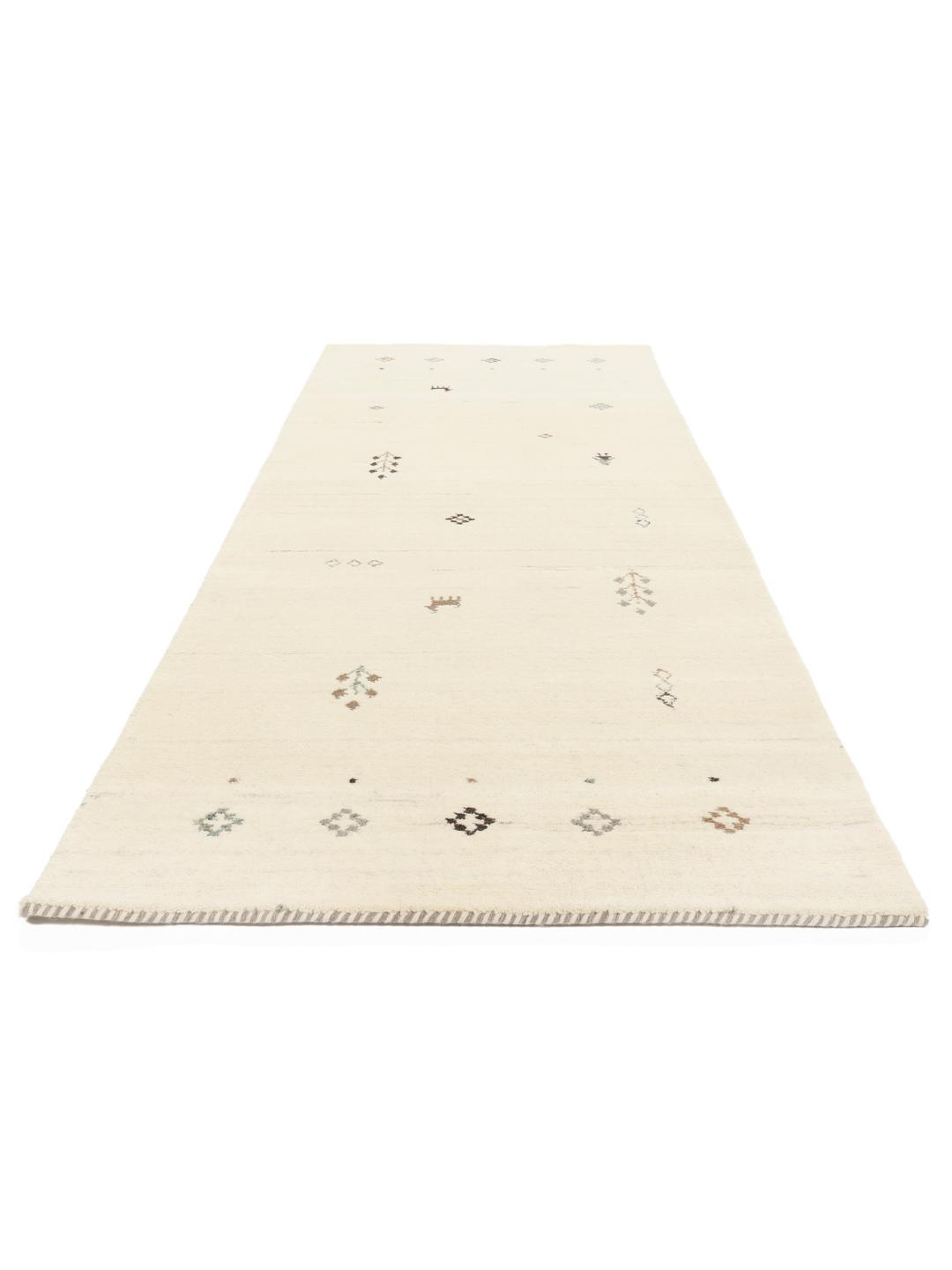 Gebroken witte handgeknoopte wollen loper met kleine decoratieve motieven