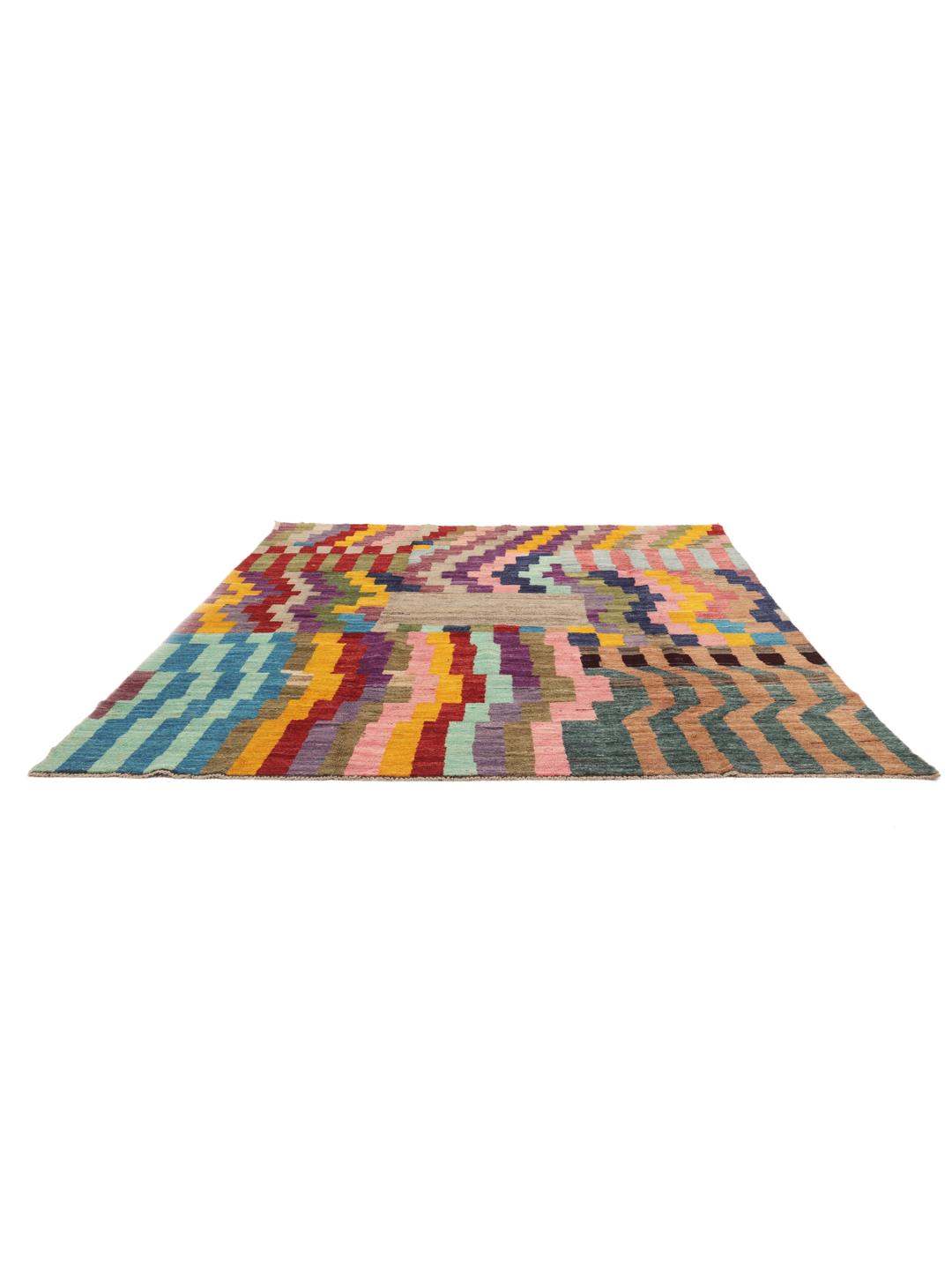 Handgemaakt Berber Colourful tapijt uit Afghanistan in meerkleurige tinten