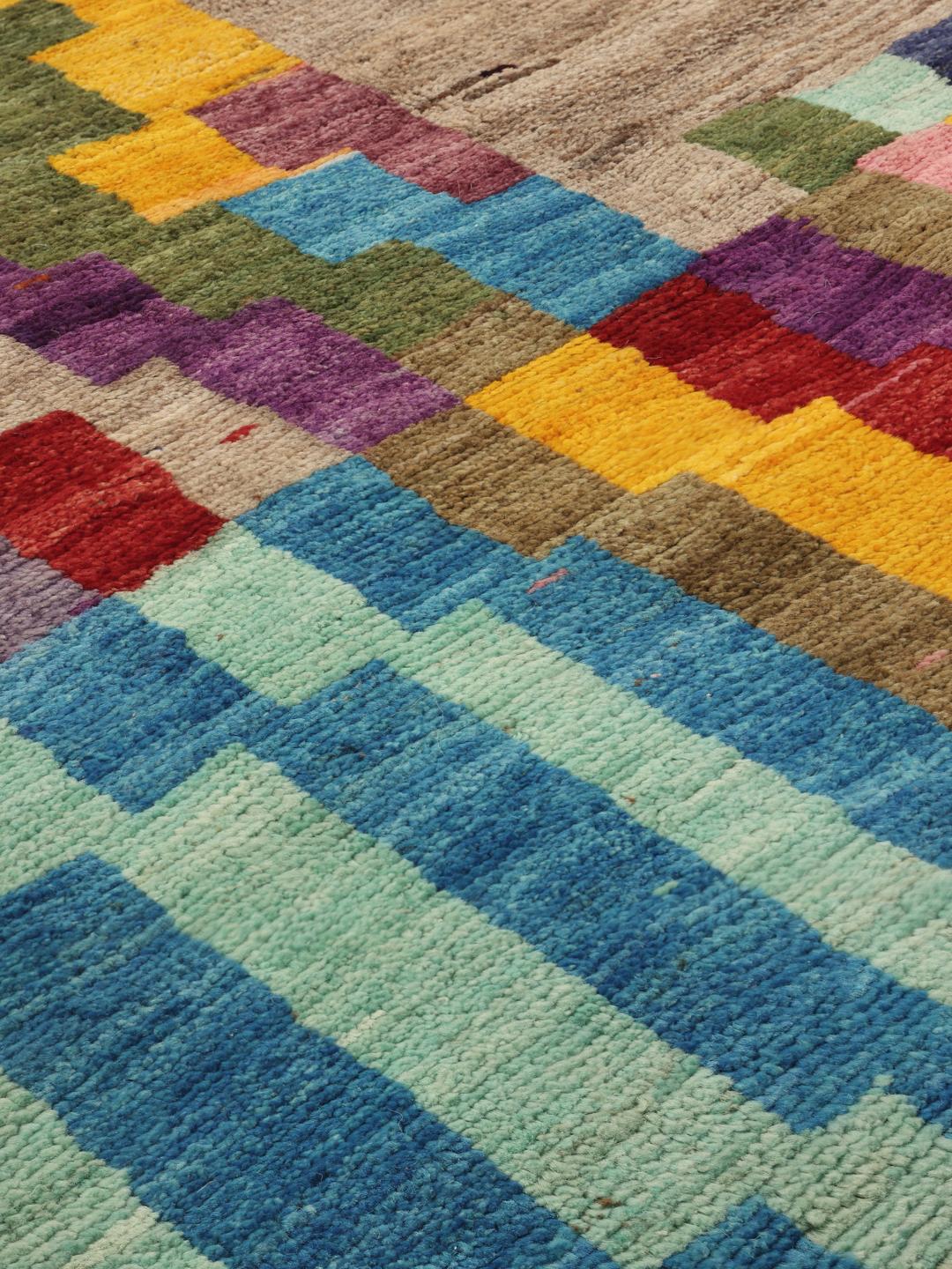Handgemaakt Berber Colourful tapijt uit Afghanistan in meerkleurige tinten