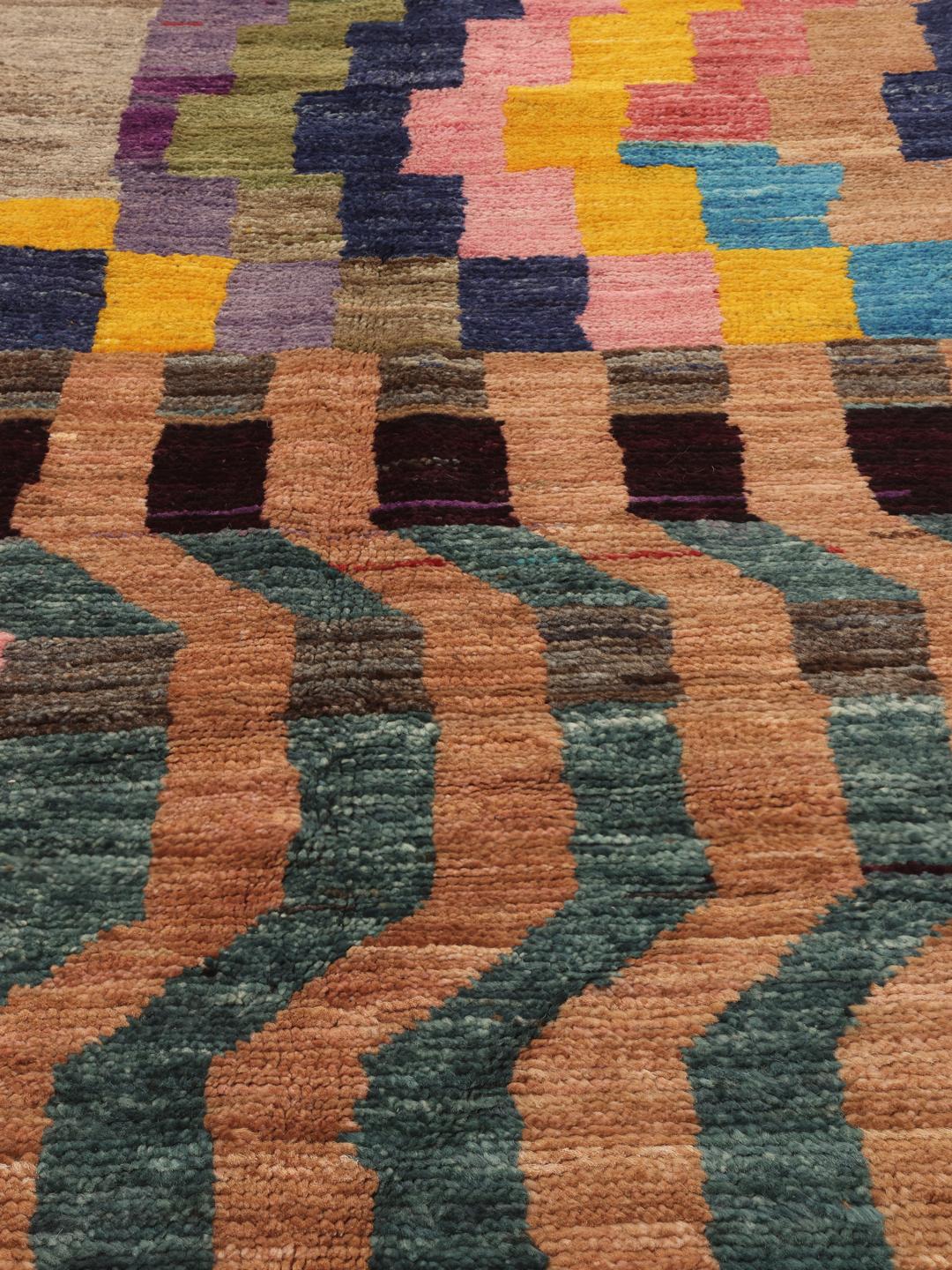 Handgemaakt Berber Colourful tapijt uit Afghanistan in meerkleurige tinten