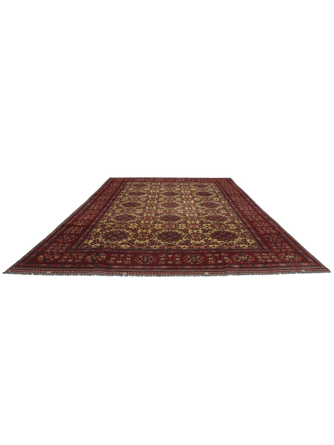 Hand-knotted Afghan Kunduz rug in red and yellow