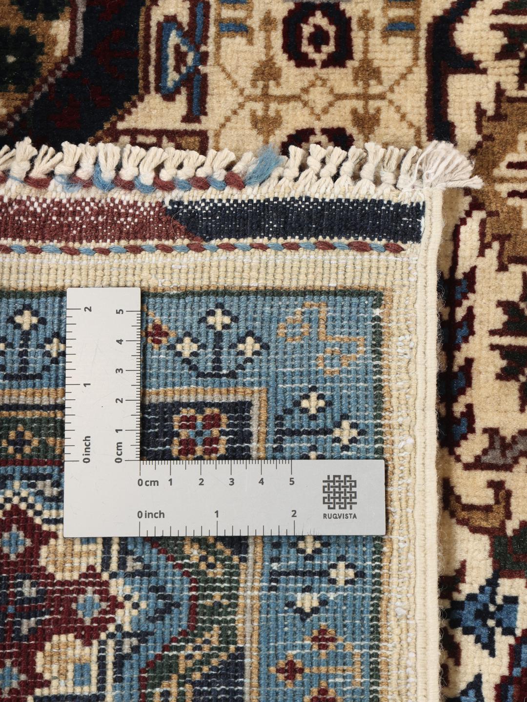 Håndknyttet Kunduz-tæppe fra Afghanistan i blå og beige nuancer