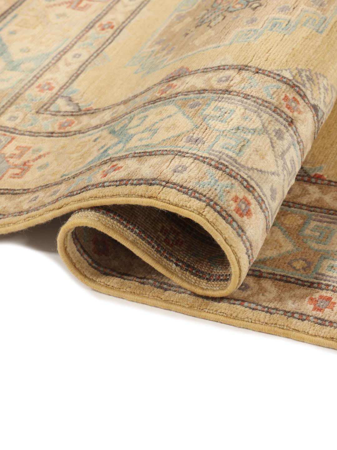 Handgeknoopt Afghaans Kazak-tapijt met beige veld en geometrische motieven