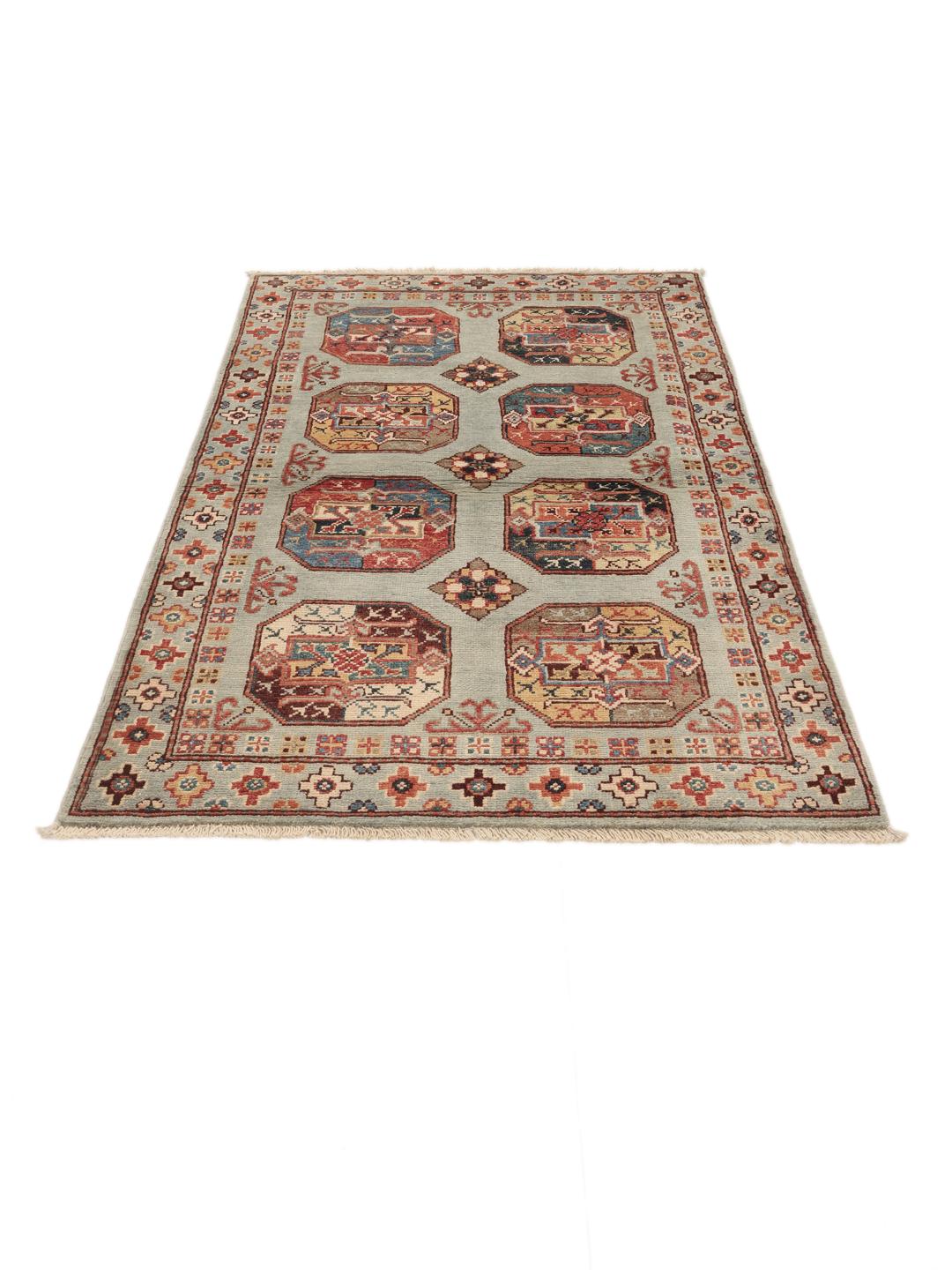 Handgeknüpfter afghanischer Teppich mit geometrischen Motiven aus beiger Wolle