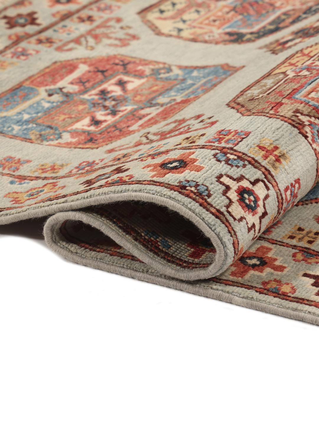 Handgeknüpfter afghanischer Teppich mit geometrischen Motiven aus beiger Wolle