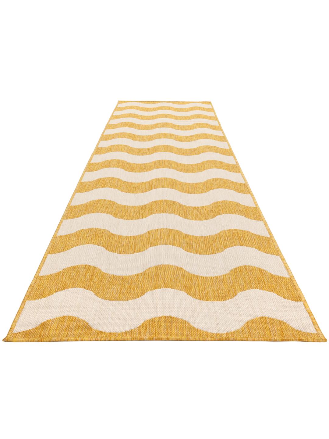 Tapis de couloir jaune au motif ondulé