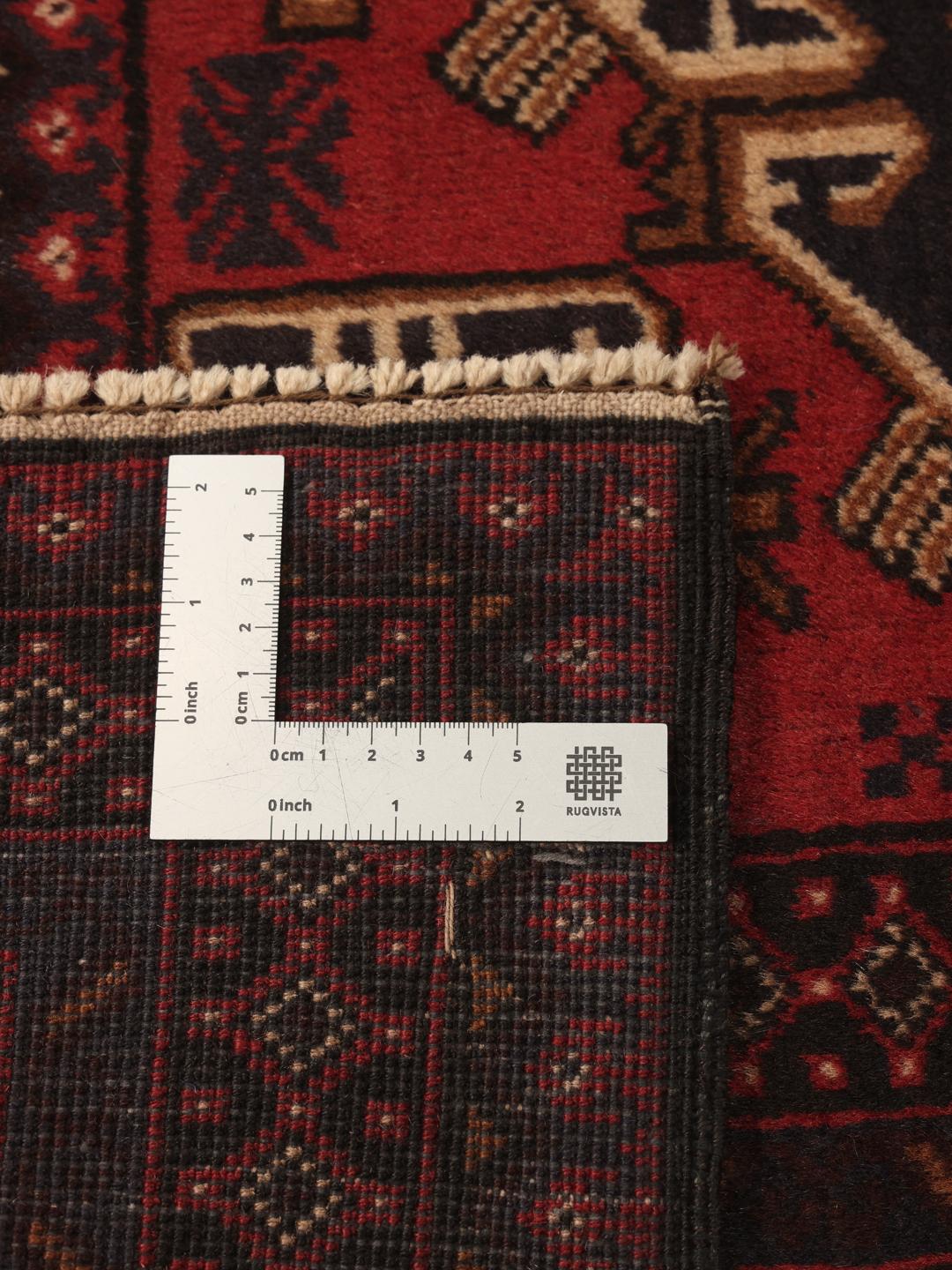 Håndknyttet afghansk Baluch-tæppe i mørkerødt med geometriske mønstre