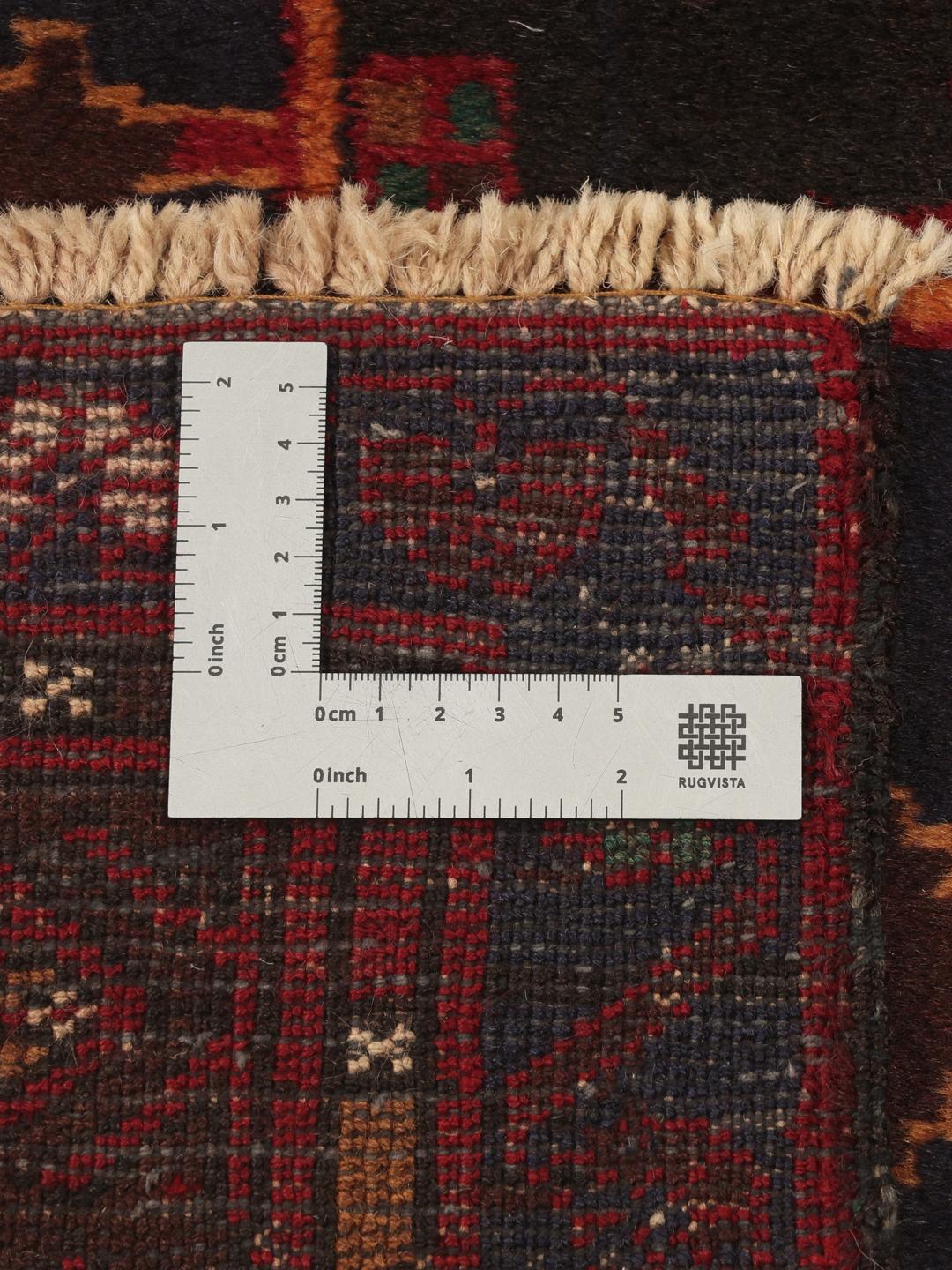 Håndknyttet afghansk Beluch-løber i mørkerødt med geometriske motiver