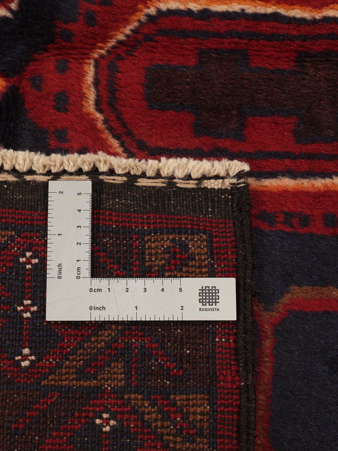 Håndknyttet afghansk løber i mørkerøde og blå toner