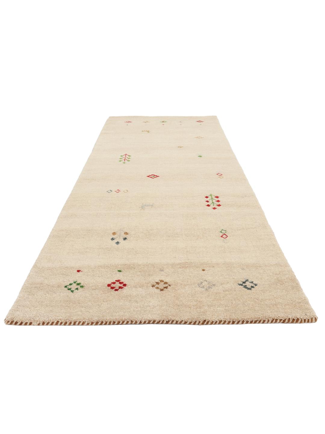 Beige håndknyttet uldløber med fine motiver