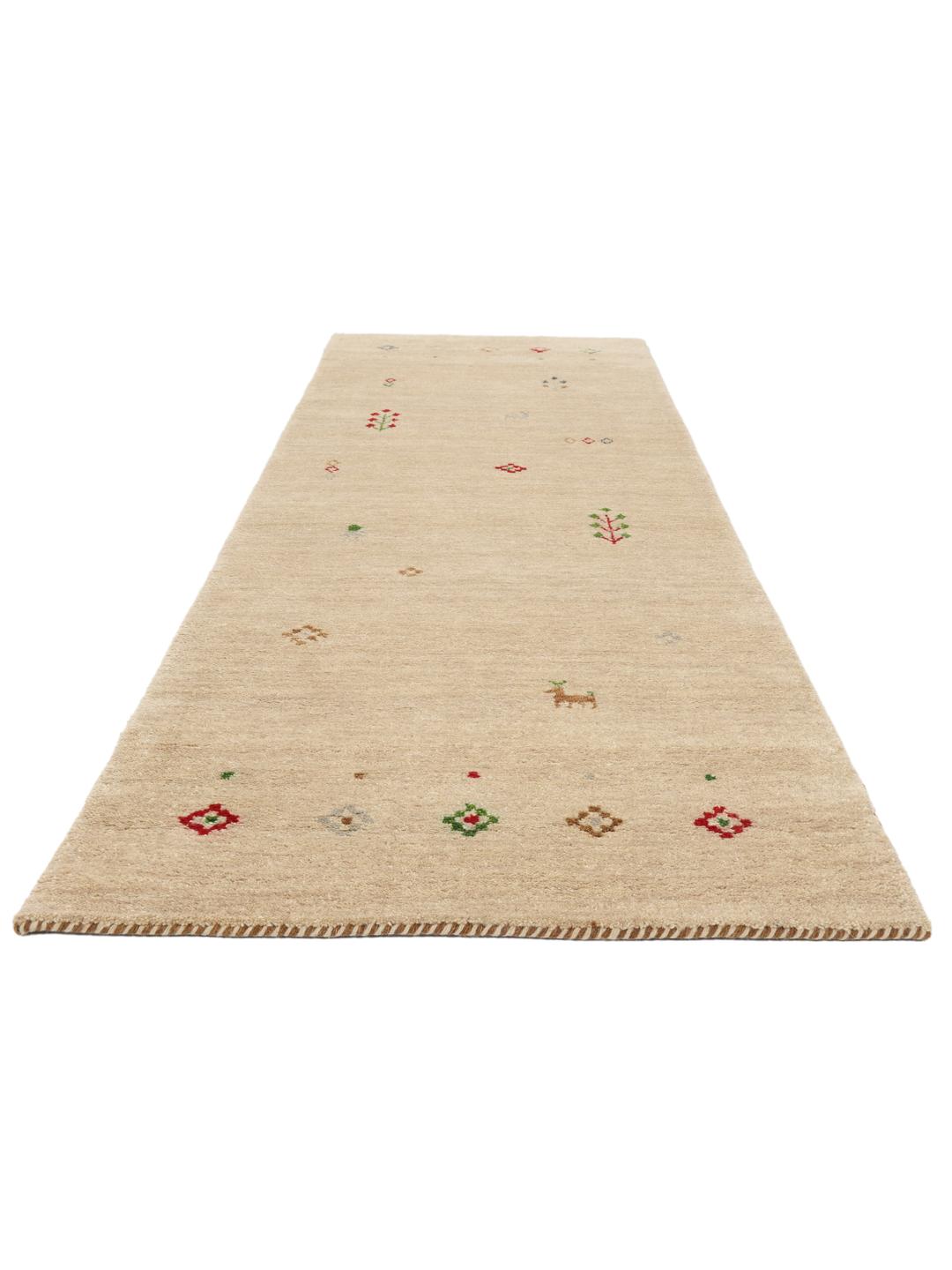 Beige håndknyttet uldløber med fine motiver