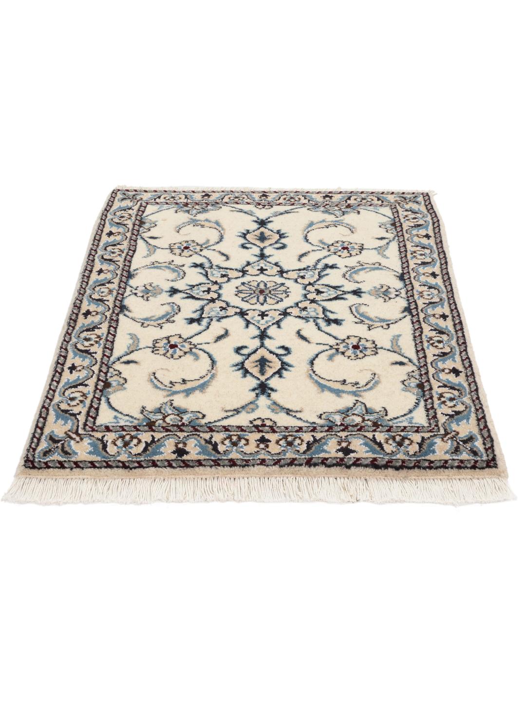 Hand-knotted Nain rug with floral patterns in beige and blue from the Middle East