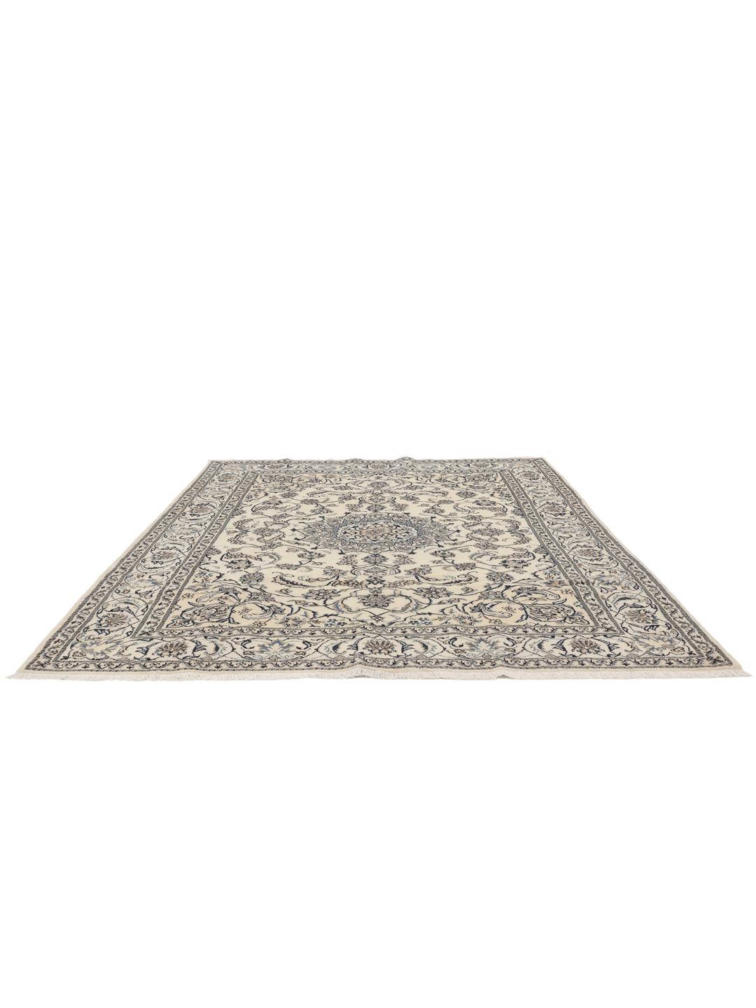 Hand-knotted Nain rug from the Middle East in beige and blue tones