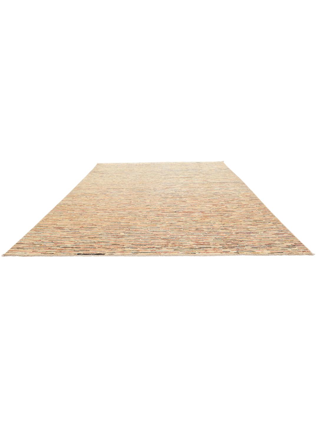 Tapis afghan moderne noué à la main avec un motif à rayures dans des tons beiges et multicolores