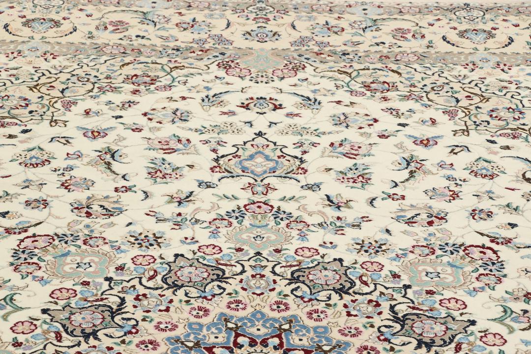 Hand-knotted Nain 9La Sherkat Farsh wool rug in beige and blue