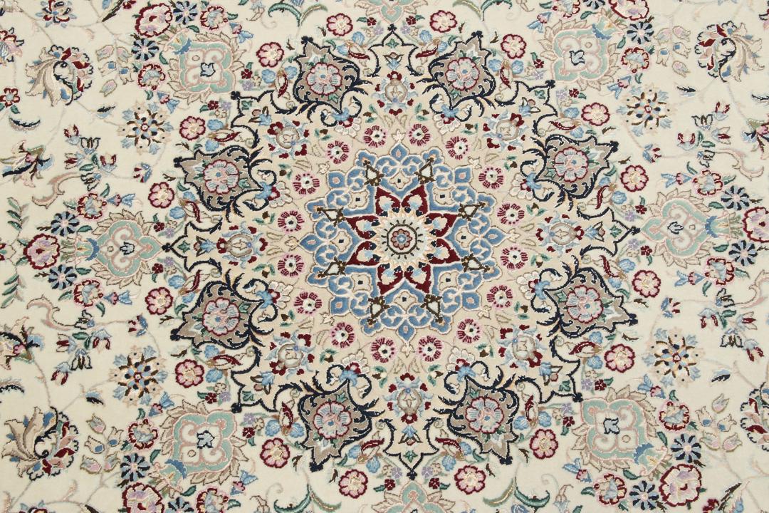 Hand-knotted Nain 9La Sherkat Farsh wool rug in beige and blue