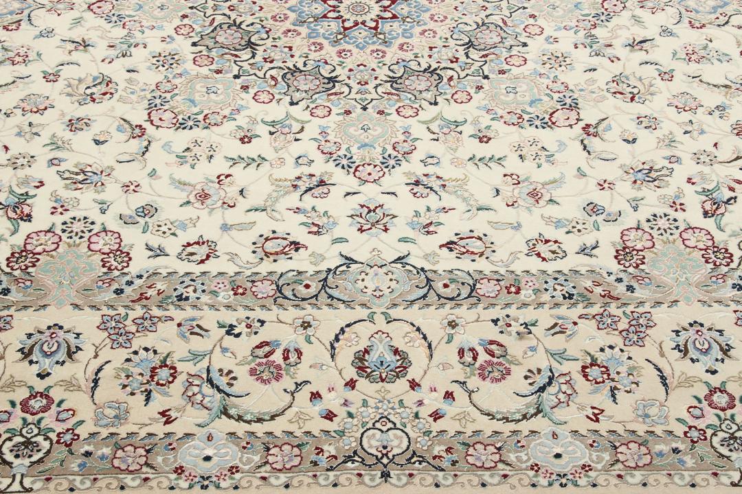 Hand-knotted Nain 9La Sherkat Farsh wool rug in beige and blue
