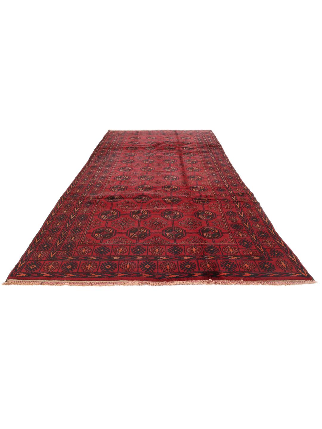 Handgeknoopte Afghaanse loper in rood met geometrische motieven