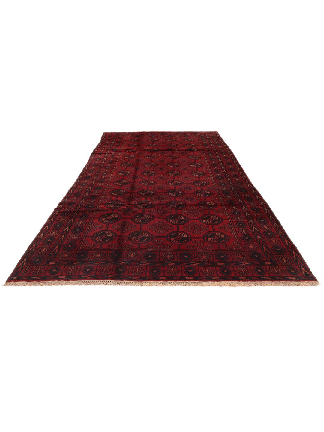 Handgeknoopte Afghaanse loper in rood met geometrische motieven