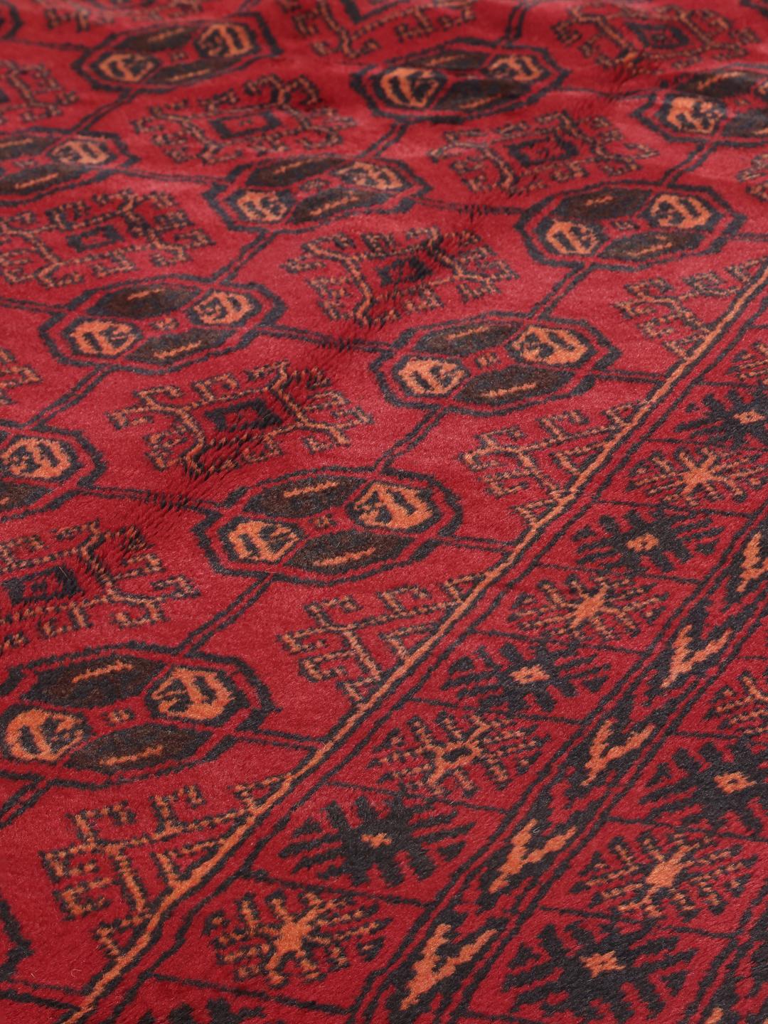 Handgeknoopte Afghaanse loper in rood met geometrische motieven